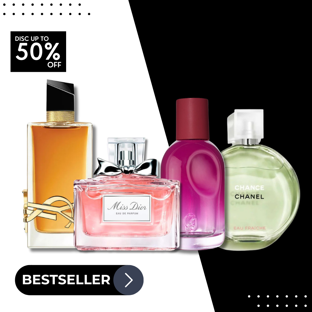 Set mit 4 Parfums: YSL Libre Intense, Dior Miss Dior Parfum, Chanel Chance, Glossier You