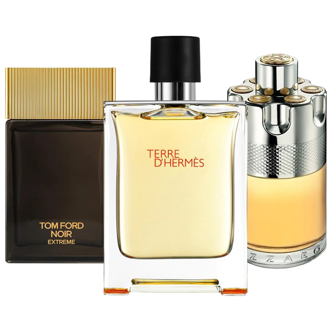 Set mit 3 Parfums von Terre d'Hermès, Azzaro Wanted und Tom Ford Noir Extreme, je 100 ml