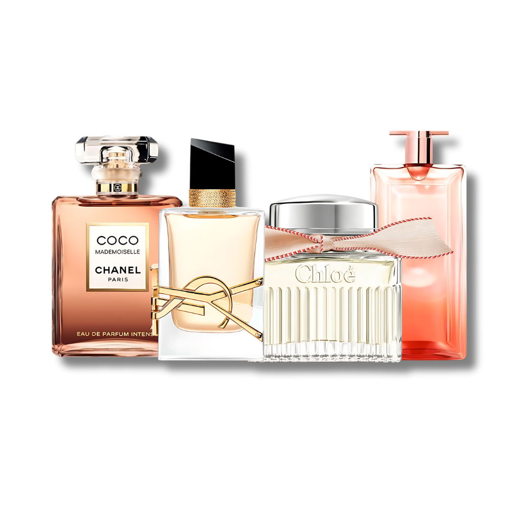 Set mit 4 Parfums: Coco Mademoiselle Chanel, Libre Yves Saint Laurent, Chloé Signature und Lancôme Idôle – je 100 ml